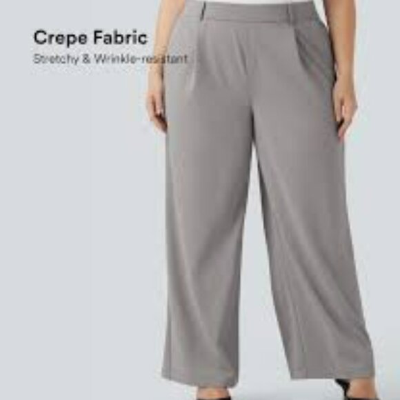 Halara Flex High Waisted Straight Leg Crepe Pants with Pockets Black Work Plus L - Picture 1 of 14